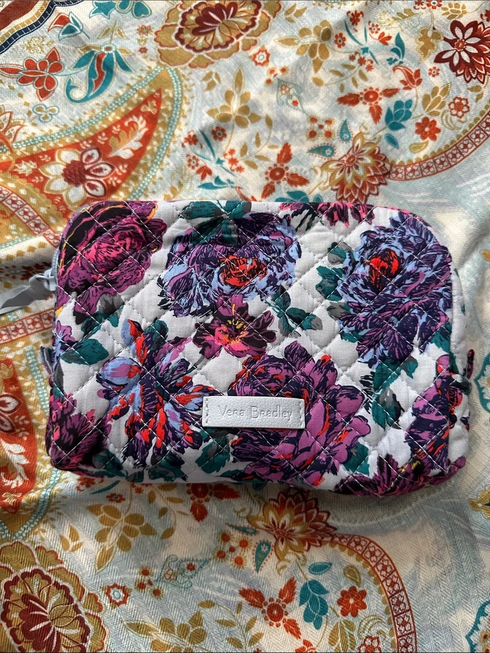 Vera Bradley Quilted Floral Cosmetic Pouch in Purple, Teal & Pink